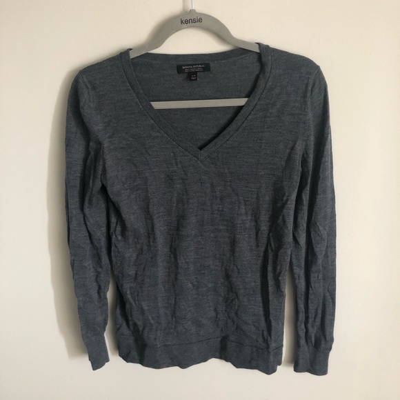 Dark Grey Merino V-neck Sweater - Picture 1 of 3